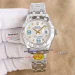 Swiss Replica Rolex Datejust 34mm Pearlmaster Silver Dial Stainless Steel Diamond Bezel Watch